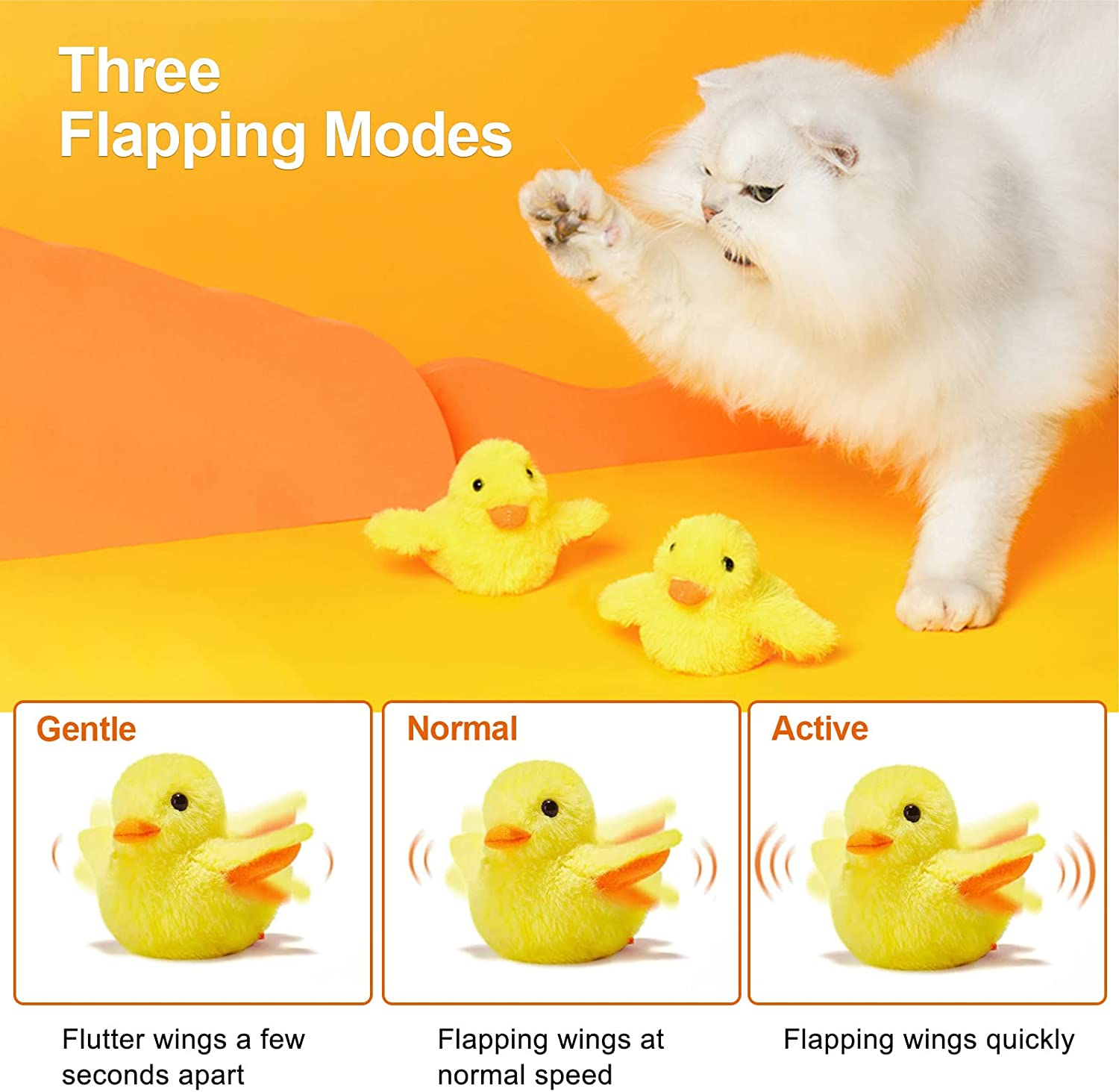 PAWCHIE Interactive Cat Toys Duck-Catnip Chew Toy,Usb Rechargeable Plush Duck Toy,Realistic Duck Quack and Electric Flapping Wings Duck Toy,For Cat Chewing, Kicking and Exercise (Yellow) image number 2