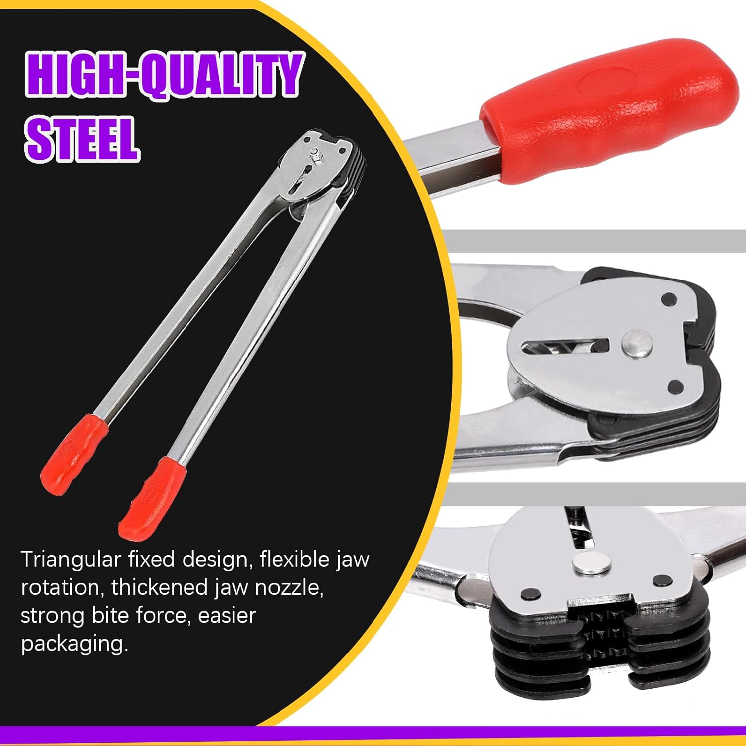 Swpeet 284Pcs Pallet Packing Strapping Tool, Heavy Duty Banding Tool Sealer, 4 in 1 Strapping Kit PET Strapping Sealer, 100Pcs Cardboard Edge Protectors, 180Pcs Metal Seals for Packing image number 3