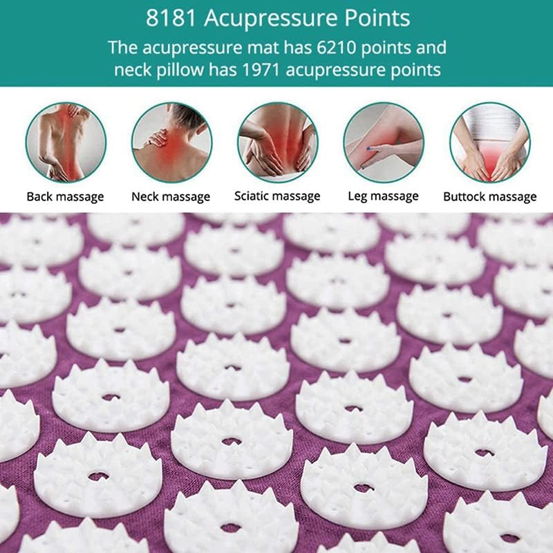 AIMALL Acupressure Mat Yoga Massage Shakti Sit Lying Mats Pillow Pain Stress Pain Relax, Eco Foam Cotton Material, 66X40Cm