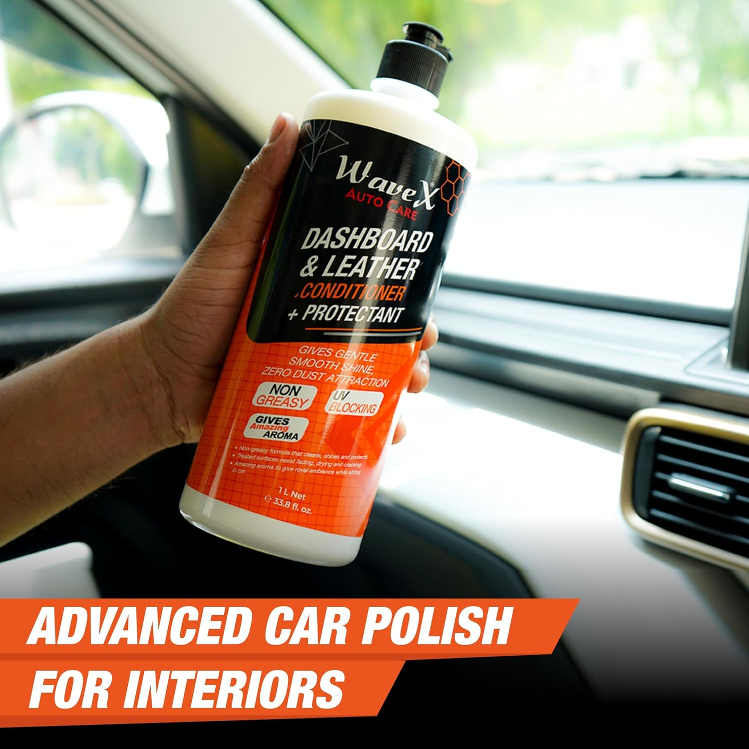Wavex Dashboard Polish and Leather Conditioner + Protectant (1L) Car Dashboard Polish | Car Polish for Interior Plastic, Leather, Vinyl & Rubber image number 1