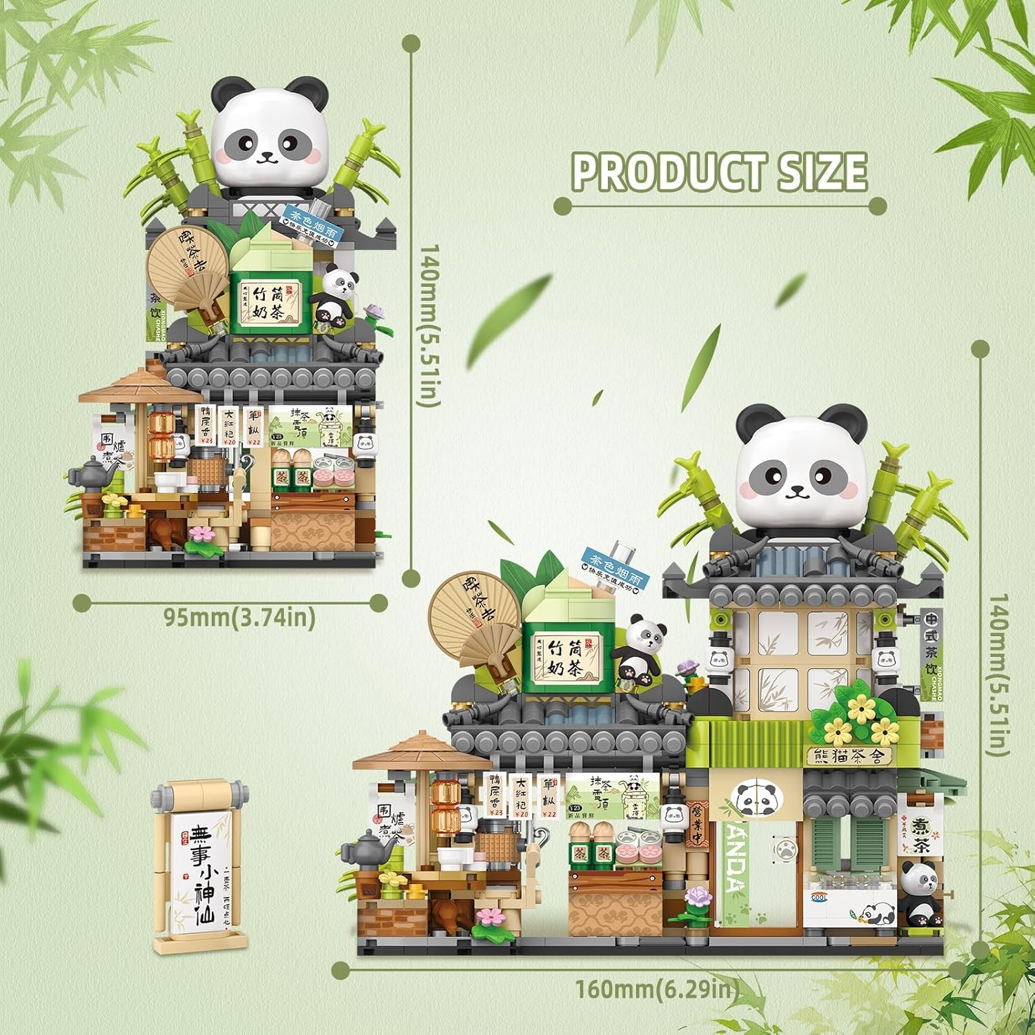 Street View Tea Shop Mini Building Blocks, MOC Creative Building Toys Cute Panda Animals Building Set for Girls 6-12, Simulation Architecture Construction Toy, Gift Idea for Kids Adults (Tea Shop) image number 5