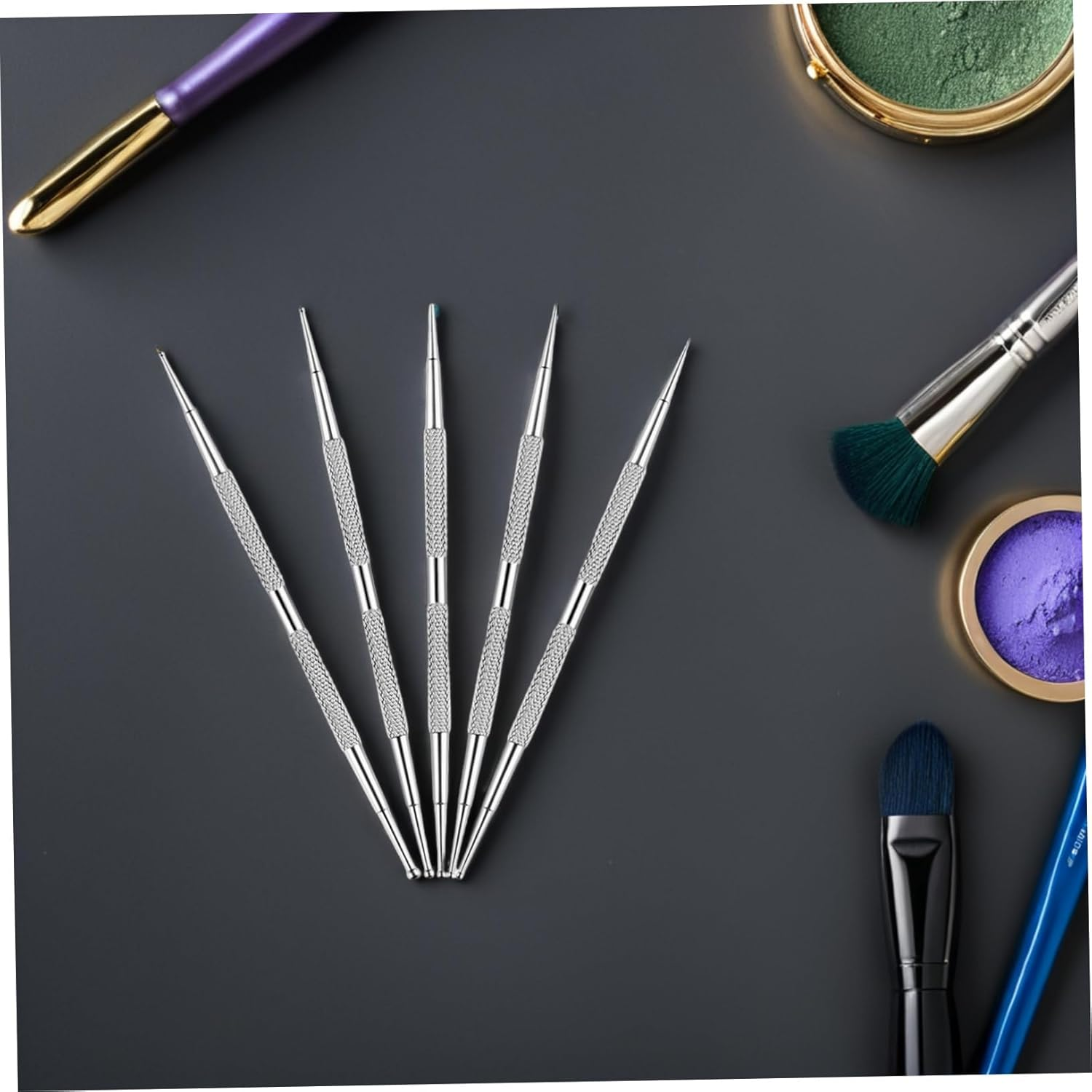 5PCS Stainless Steel Dual Ended Nail Dotting Pens for Manicure Dot Painting Rhinestone Application DIY Nail Art Tools Kit for Home and Salon Use image number 1