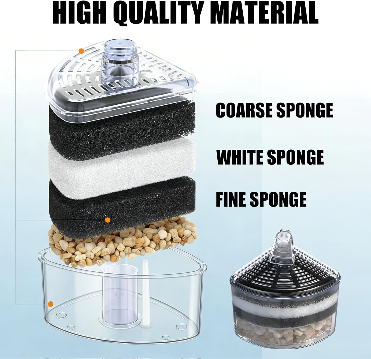 Frienda 12 Pcs Replacement Aquarium Filter Pads for 10-30 Gallon Corner Filter Aquarium Foam Air Driven Media Sponge for Fish Tank Water Filtration, White and Black