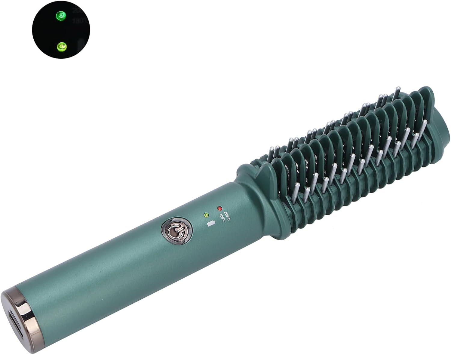 USB Hair Straightener Brush Comb Temperature Adjustable Hair Straightening Brush Wireless Portable Fast Heating for Travel Home Use Dark Green image number 1