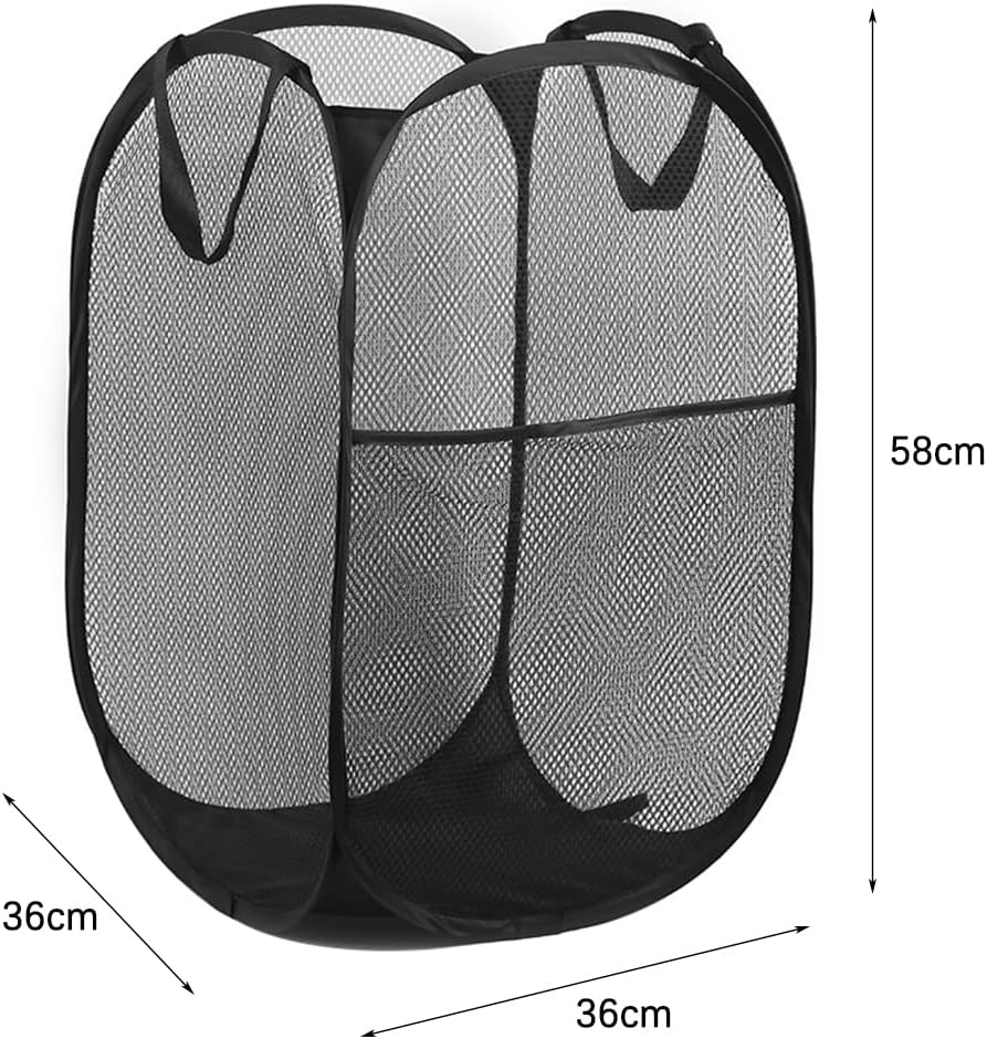 NUZAMAS Mesh Pop up Laundry Hamper Basket Foldable Large Laundry Hamper with Side Pocket Dirty Clothes Basket with Handles for Bathroom Bedroom College Dorm Black image number 1