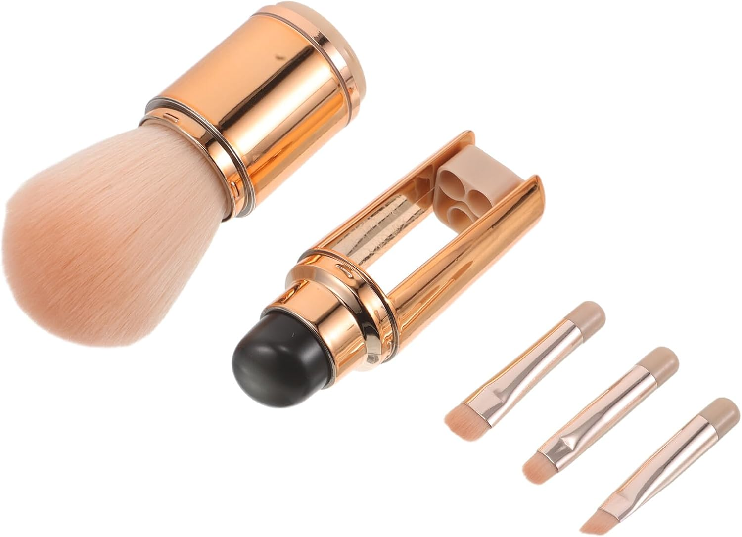 BELLIFFY Retractable 5-In-1 Makeup Brush Set Portable Blush Eyeshadow Concealer Brush with Silicone Head Rose Gold for Women image number 1