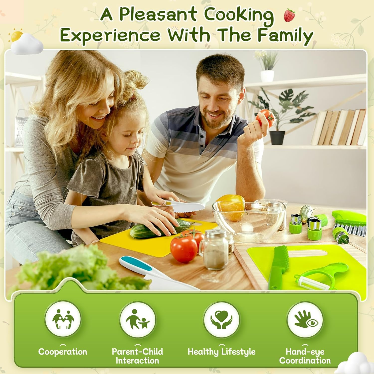 Montessori Kitchen Tools for Toddlers Kids Cooking Sets Safe Knife Set for Real Cooking Include Toddler Knives Cutting Boards Sandwich Cutters Peeler for Birthday (15 Pcs) image number 4