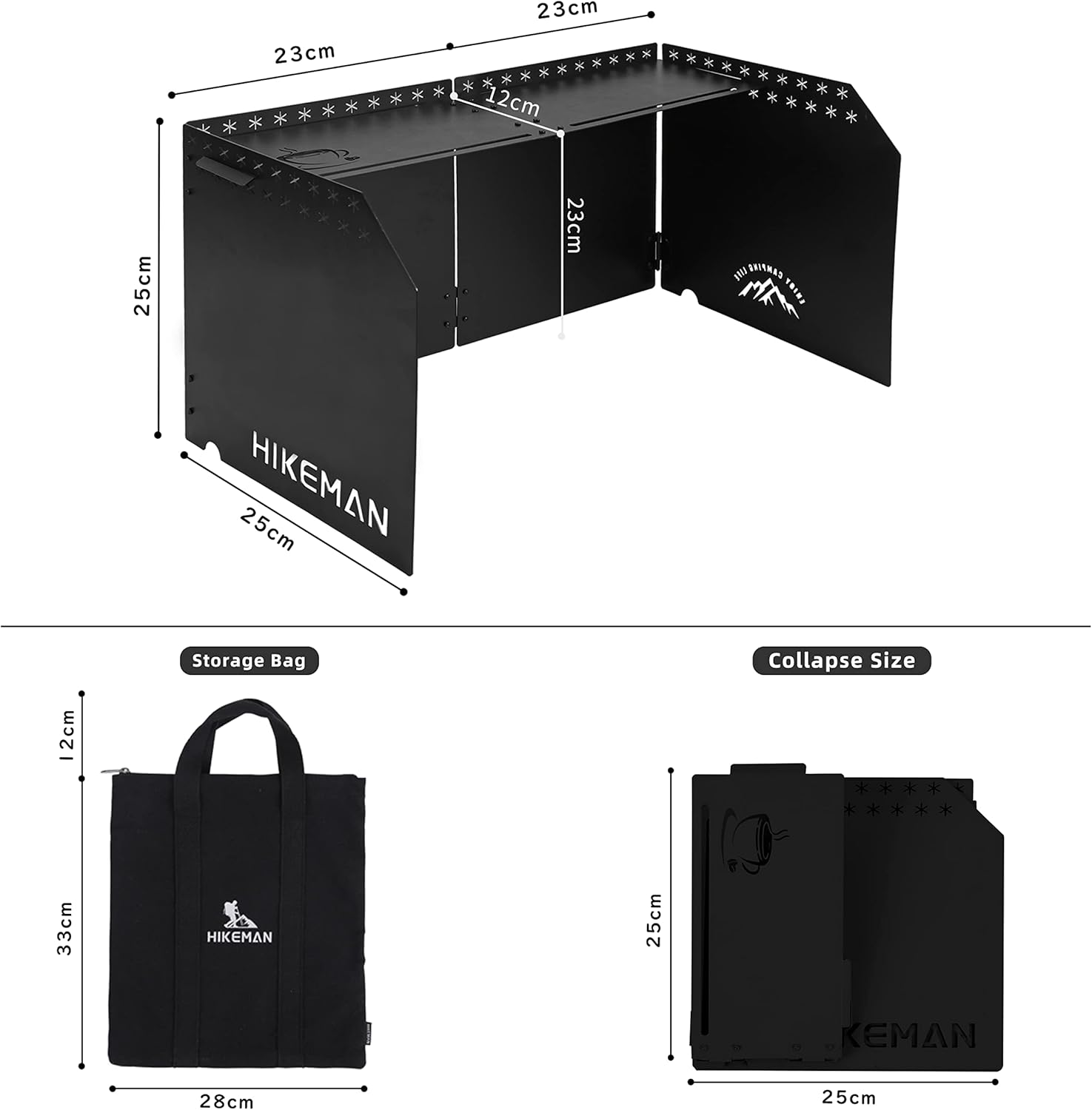 HIKEAMN Gas Stove Windshield - Folding Camping Stove Windshield Cooker Windscreen with a Storage Bag for Camping,Hiking,Picnic,Cooking（Black） - Black image number 5