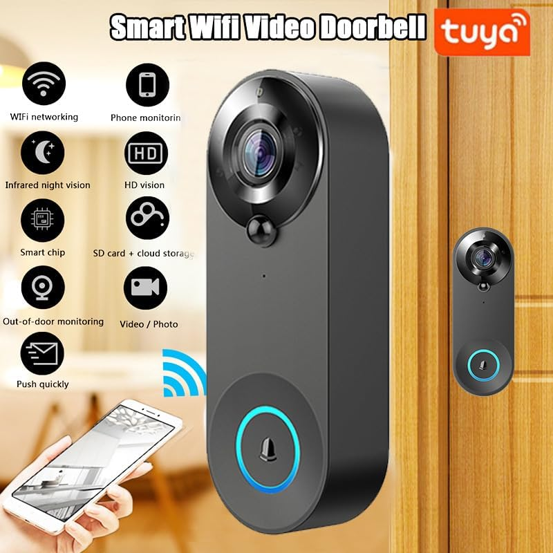 Uantii Smart Video Doorbell Camera 1080P Tuya Wifi Video Intercom Door Bell Camera Two-Way Audio,Works with Smart Life App image number 5