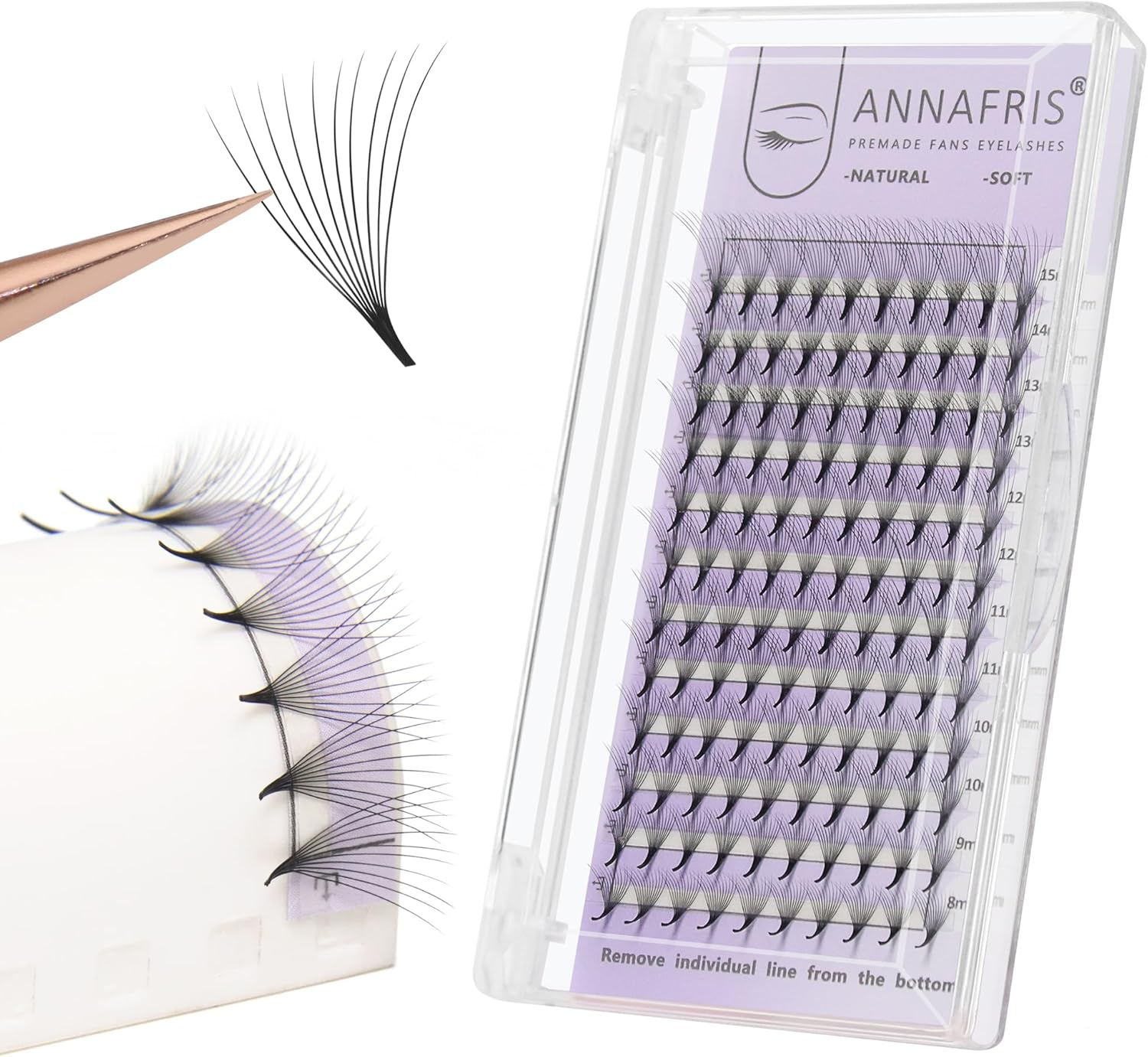 ANNAFRIS Premade Fans Eyelash Extensions Thickness 9-13Mm Mix Short Stem Pointy Base Premade Volume Lash Extensions C Curl(San,C,9-13Mm)