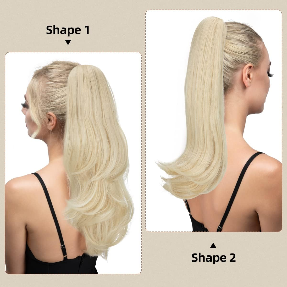 18" Clip in Ponytail Extension, Drawstring Ponytail Hair Extension, Long Straight Curly Synthetic Versatile Bangs (Beach Blonde) - Beach Blonde image number 3