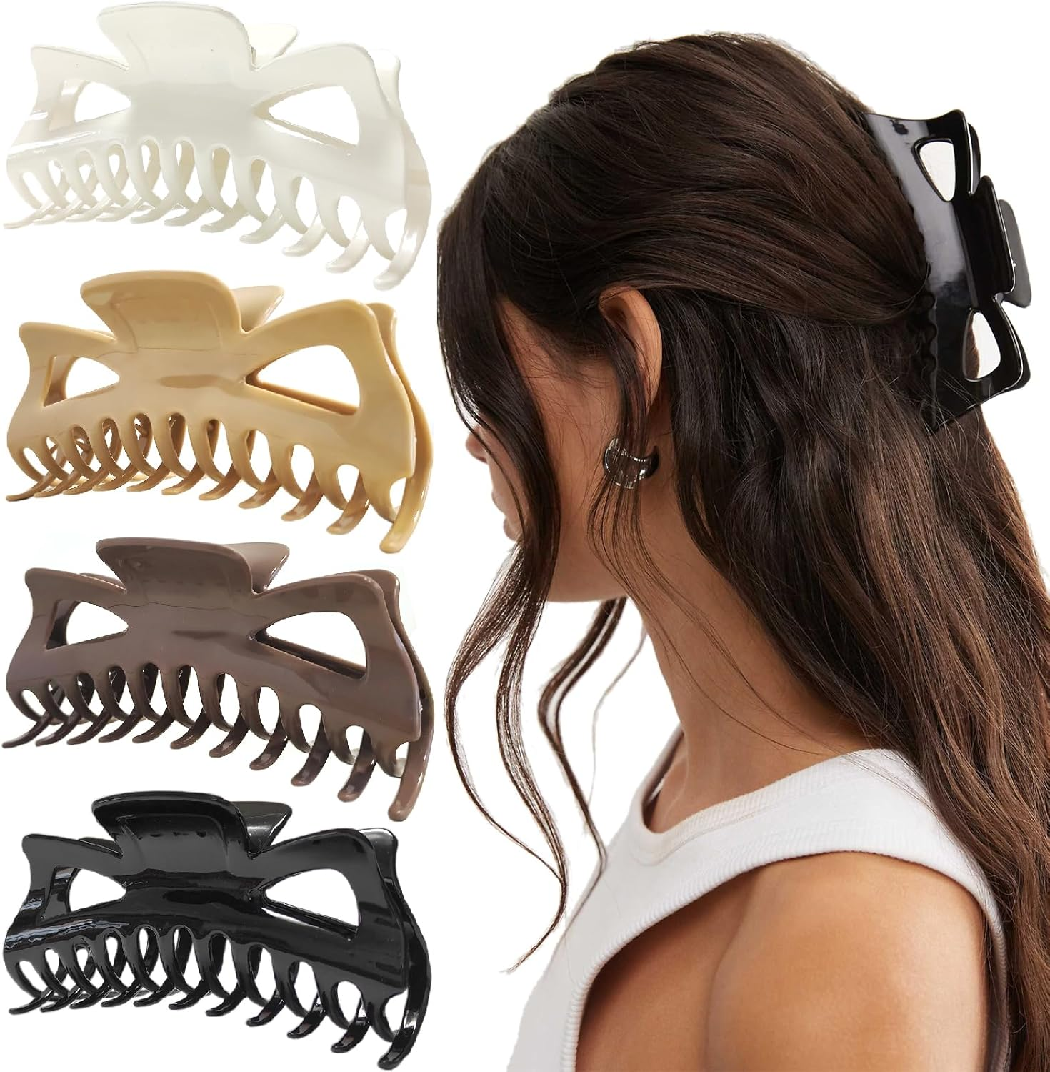 5.5&rdquo; Large Mello Claw Clips for Long Thick Hair, Silicone Flexible Hair Clips for Women, Soft Jaw Clips (Latte-4Pcs) image number 1