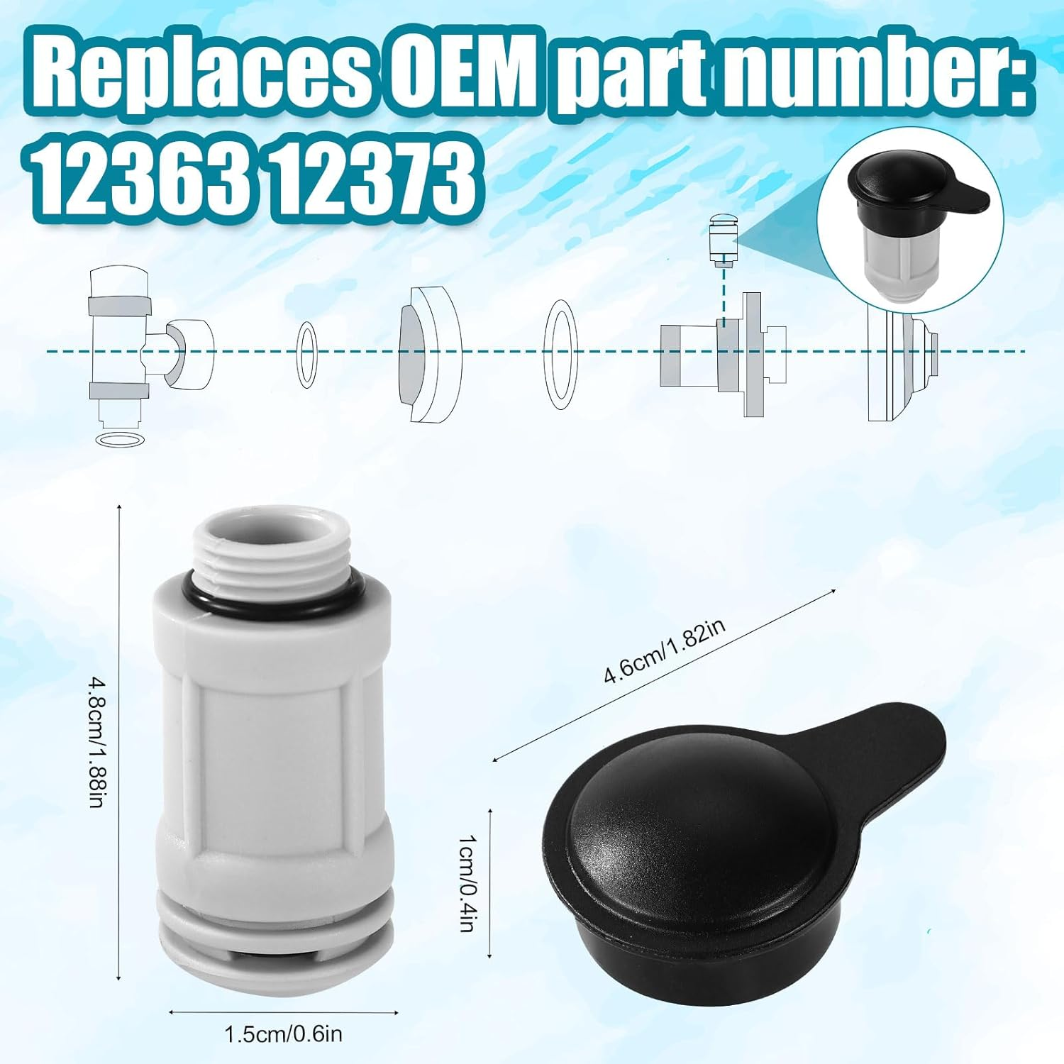 12363 12373 Air Jet Valve & Jet Valve Cap, Pool Air Induction Valves Replacement Parts for above Ground Swimming image number 3