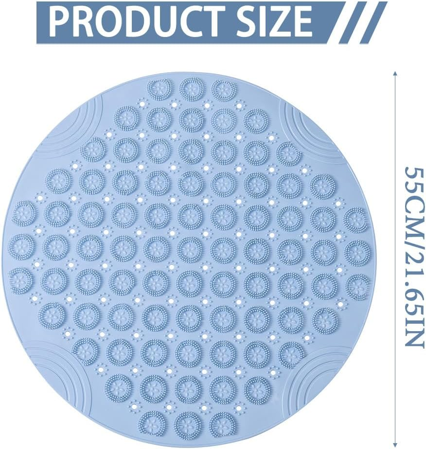 YSHIGUING Non Slip Shower Mat,Circle Shower Mat Non Slip anti Mold 30 * 30Cm Bathtub Mat with Suctions Cups and Drain Hole, TPE Bathroom Bathtub Mat for Elderly Bathroom,Machine Washable (Blue) - White image number 5