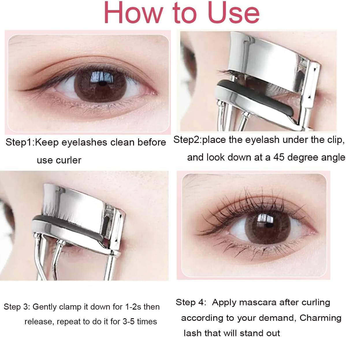 Eyelash Curler - Ergonomic Design for All Eye Shapes, Precision Curl Control, Superior Long- Lasting Curl, Gentle on Lashes, Includes 4PCS Silicone Replacement Pads, Easy to Use (Black)