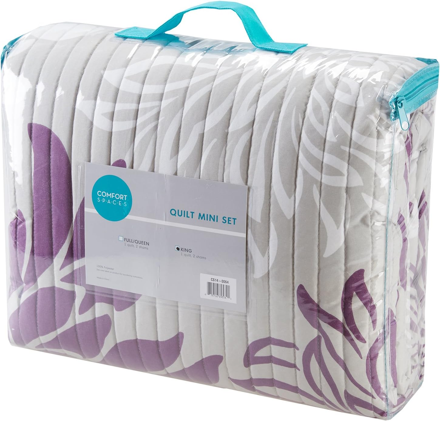 Comfort Spaces CS14-0066 Enya 3 Piece Quilt Coverlet Bedspread Ultra Soft Floral Printed Pattern Bedding Set, King, Purple-Grey image number 3