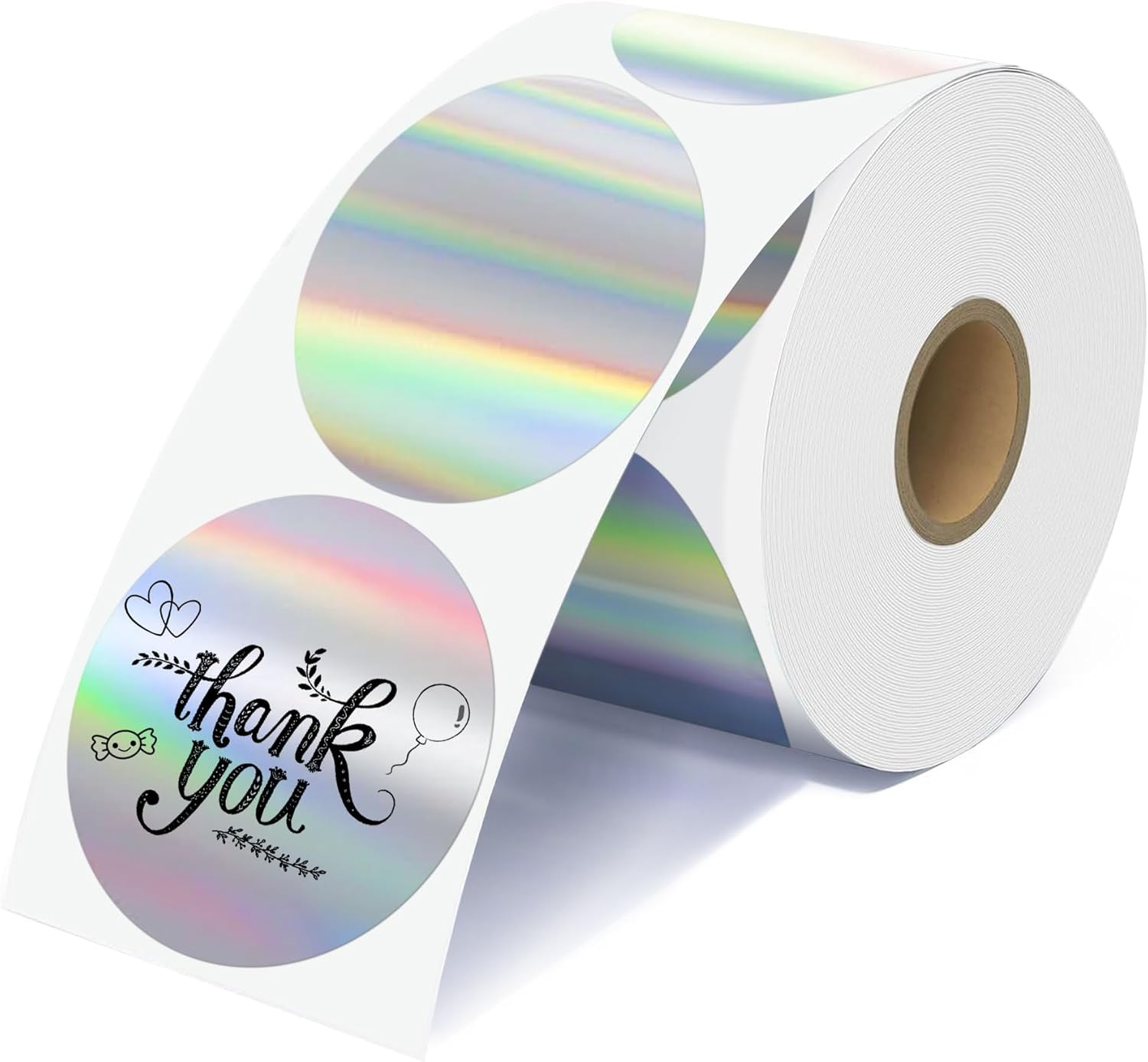 2'' Holographic Thermal Labels - 400Pcs round Thermal Printer Labels, Waterproof Thermal Printer Stickers for Logo Design, Name/Price Tag, Thanks Card, Address, QR Code, 400 Labels/Roll image number 1