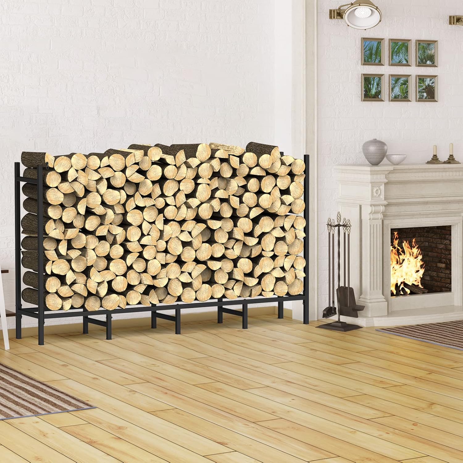 CADUKE Firewood Log Rack with Cover 5.3Ft Outdoor Waterproof Storage Fireplace Holder for Fire Wood Indoors Adjustable Heavy Duty Rack, Black 500D Oxford Fabric PVC Backing LT-K170