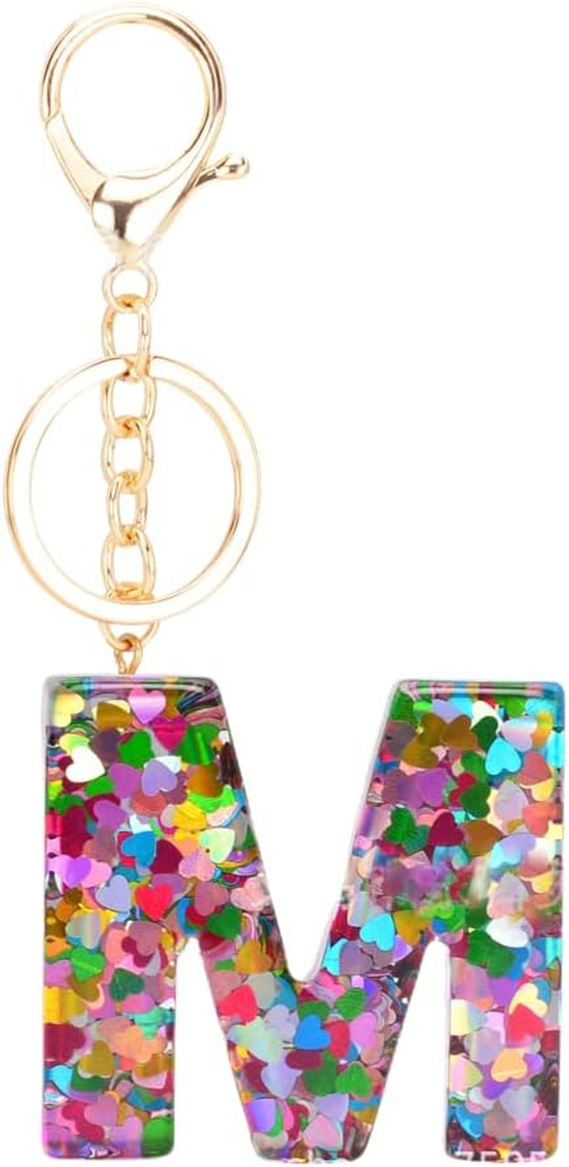 Colorful Heart Sequins A-Z Alphabet Resin Keychain for Women,Initial Letter Key Ring Accessories Bag Charms