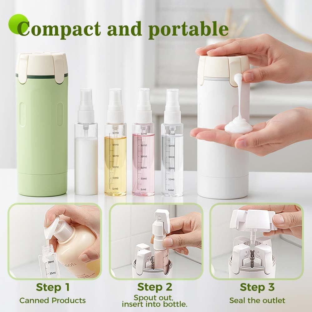 4-In-1 Travel Dispenser Bottle, Refillable Leak-Proof Portable Toiletry Containers for Shampoo, Conditioner, Lotion and Soap, Compact Travel Size Bottle Set (White) image number 1