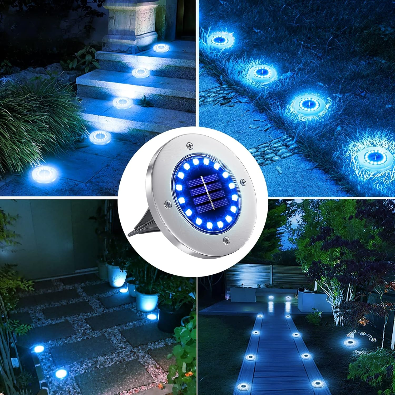 NFESOLAR Solar Outdoor Lights with 16 Leds, Blue Color Bright Solar Ground Lights Outdoor, Waterproof Solar Disk Lights for Pathway Garden Yard Lawn Walkway Driveway (8 Pack) image number 3