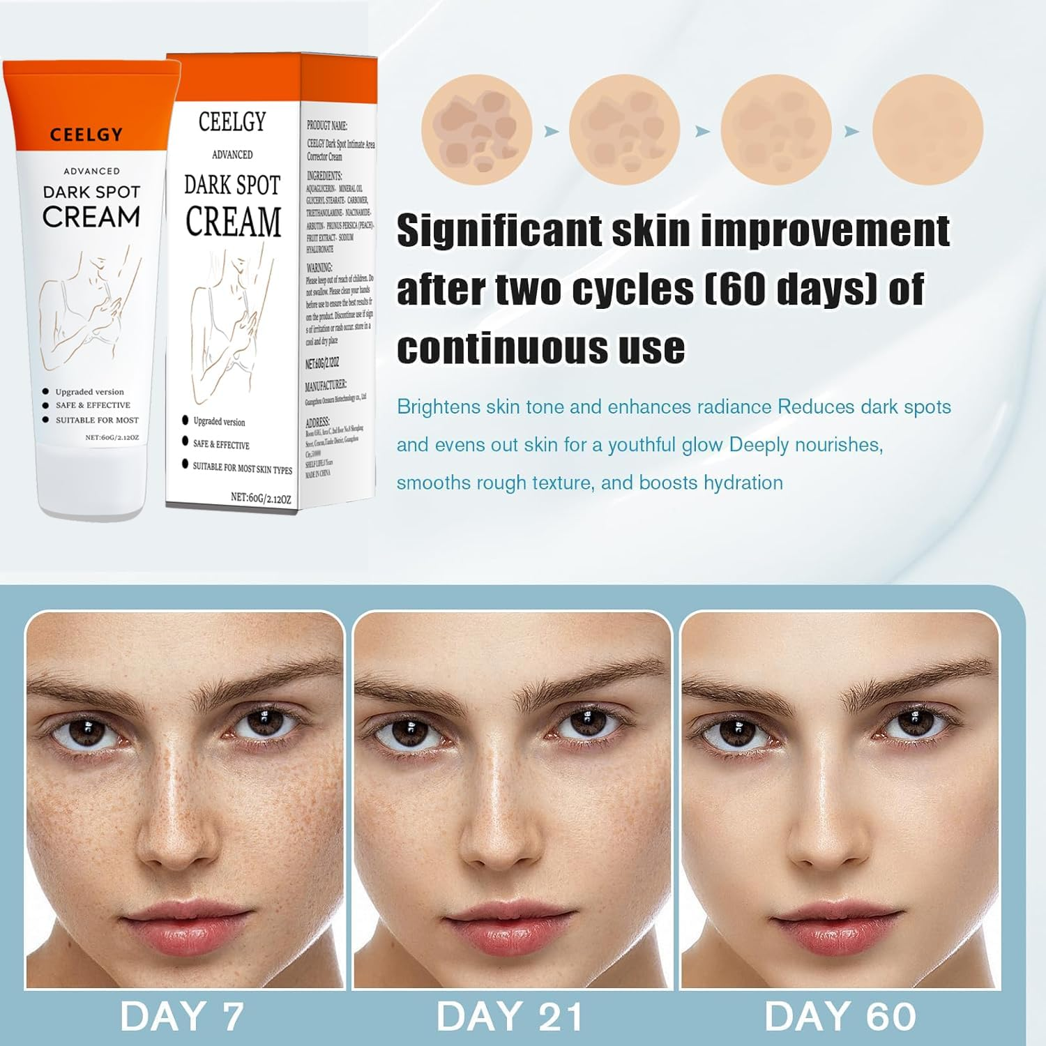 CEELGY Dark Spot Correcting Serum, Intimate Area Corrector Cream,Melasma Freckles Correcting Skin Care Face , Rapid Tone Repair ,Underarm Cream for Women for Men&Women 60G image number 5