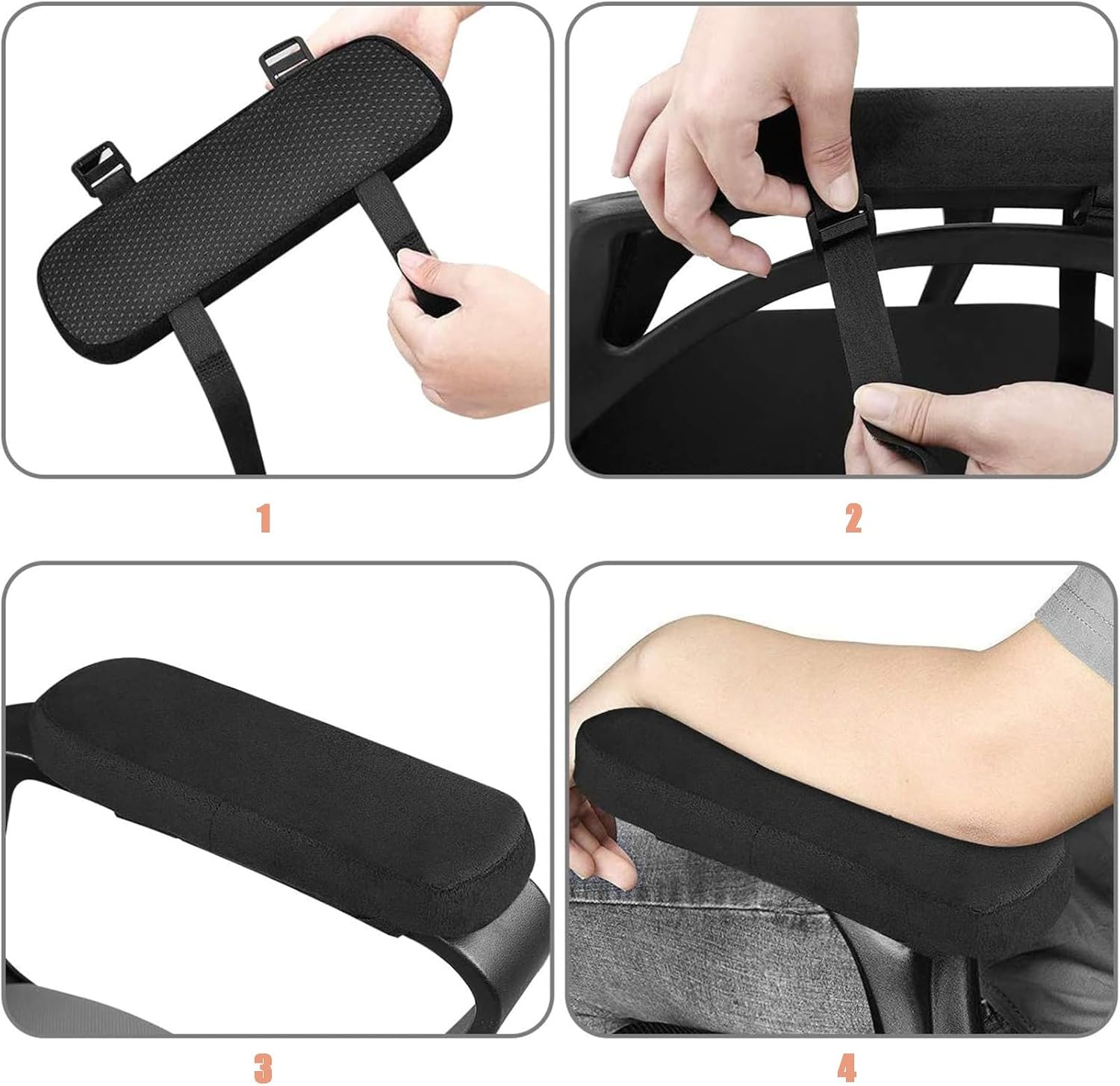 2 Pack Chair Armrest Pads 2 Pack - Memory Foam Elbow Cushion, Adjustable & Non-Slip for Office/Home/Gaming Chairs, Washable & Universal Fit - Pressure Relief for Wrists, Arms image number 5