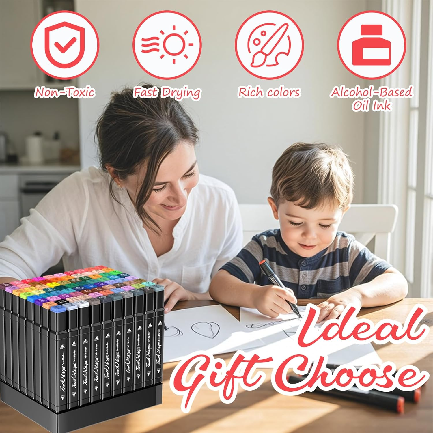 Zelphia Alcohol Markers Double Tipped - 80 Colors Art Drawing Set, Colouring Markers for Kids, Artist, Adult, Based Highlighter Pen for Painting, Coloring, Drawing and Sketching image number 1