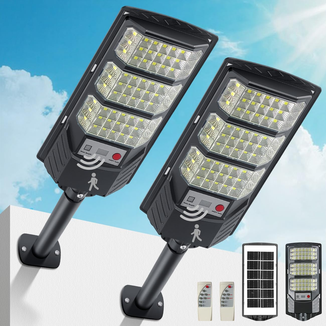 Solar Lights Outdoor Waterproof, 8500K Solar Street Lights Outdoor, LED Dusk to Dawn Solar Flood Light with Motion Sensor and Remote Control, Solar Security Lights for Parking Driveway Lot 2-Pack image number 2