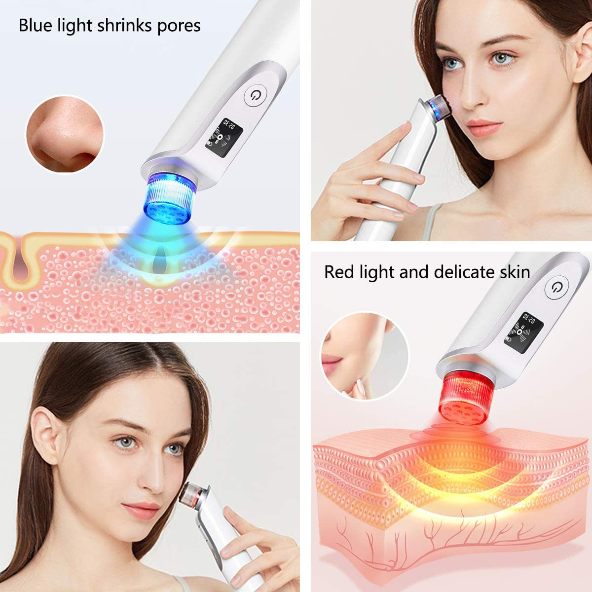 X7 Blackheads Remover, Blue and Red Light Beauty Instrument Facial Skin Care Tools with LED Display image number 4