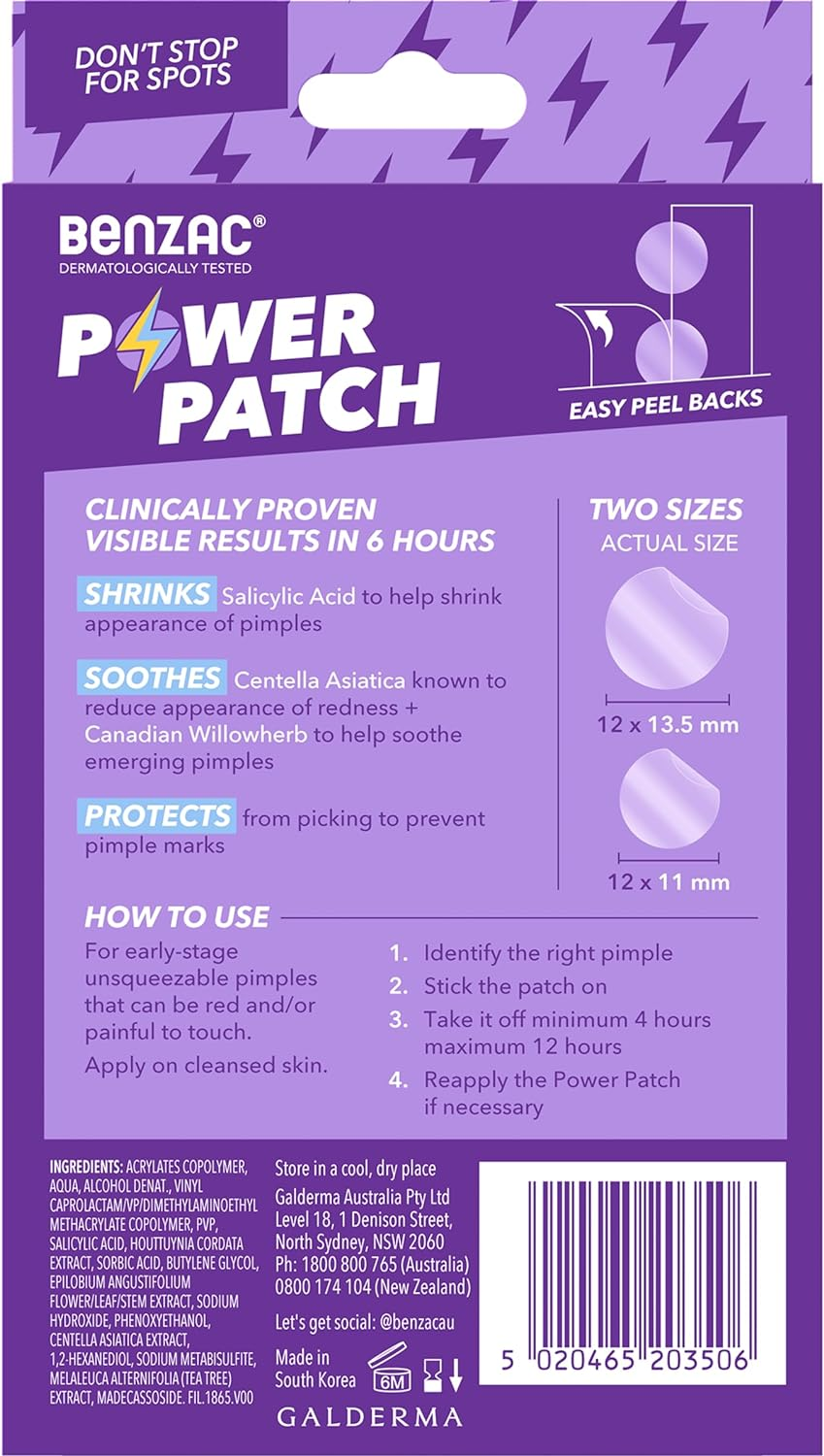 Benzac 3-In-1 Power Patch, Salicylic Acid Pimple Patches with Visibile Results in Just 6 Hours, 24 Ultra Thin Spot Patches for Emerging Spots, Dermatologist Tested (Pack of 2) image number 5