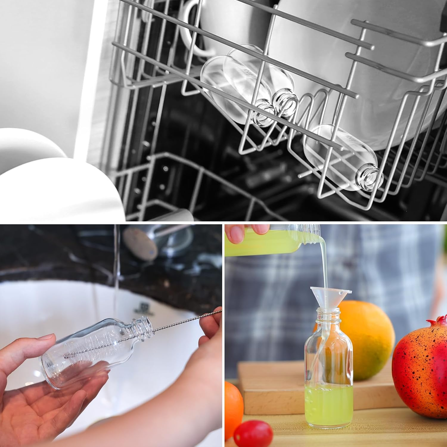 CUCUMI 8Pcs Glass Bottles with Caps, 2Oz Small Glass Juice Bottles, Shot Bottles with Caps, Small Glass Jars with Lids, Funnels, Waterproof Stickers and Brush image number 4