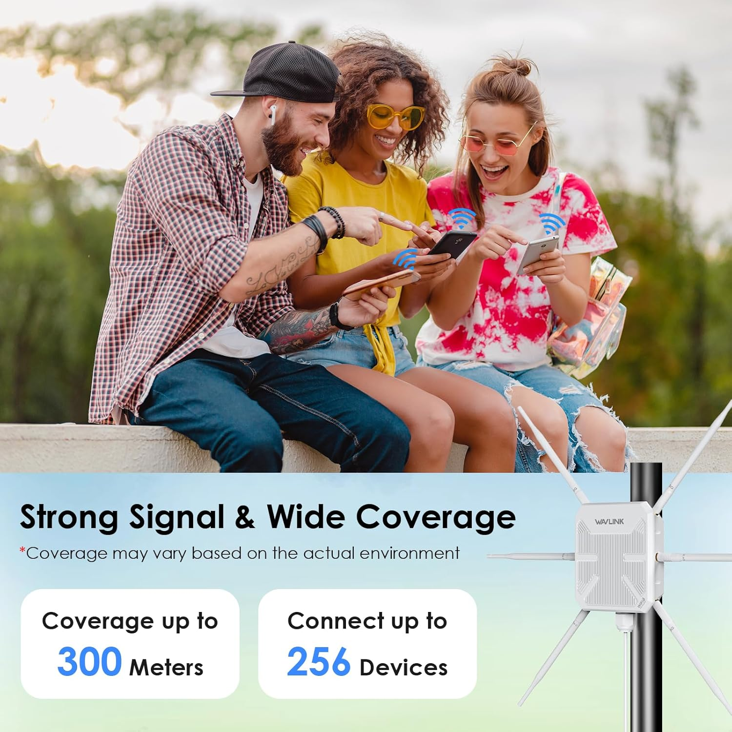 AX3000 Outdoor Wifi 6 Extender, WAVLINK Long-Range Wifi Repeater/Access Point with Dual Band/Poe/Ip67 Waterproof/6 X 7Dbi Antennas, Supports up to 256 Devices for Garage, Yard, RV, Farm image number 1