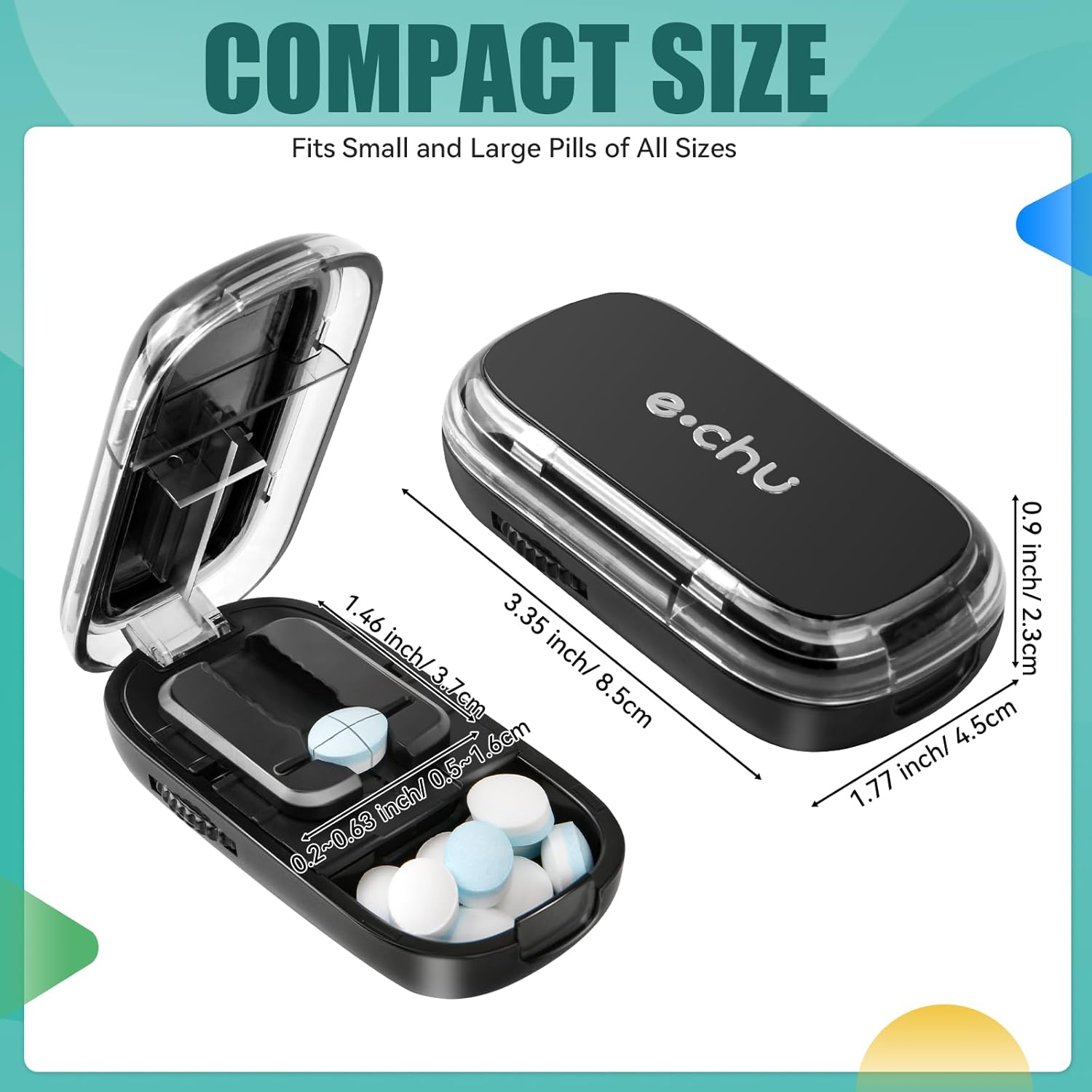 Tablet Divider, Tablet Cutter, Pill Divider with Storage Compartment, Tablet Cutter for All Tablets, Pill Cutter, Portable Pill Cutter for Travel, Pet (Black) image number 1