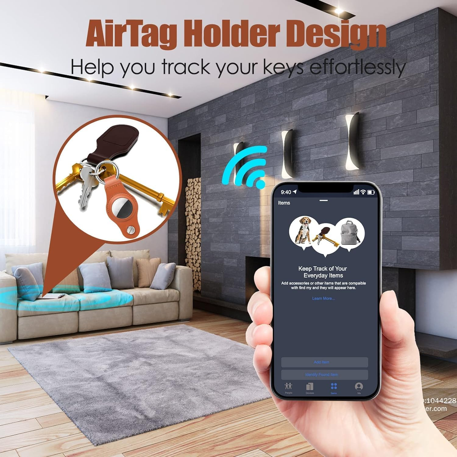 Airtag Keychain - Organize Your Keys with a Compact Pu Holder for Apple Airtag - Attach to Keys and Fobs with Ease-Brown image number 2