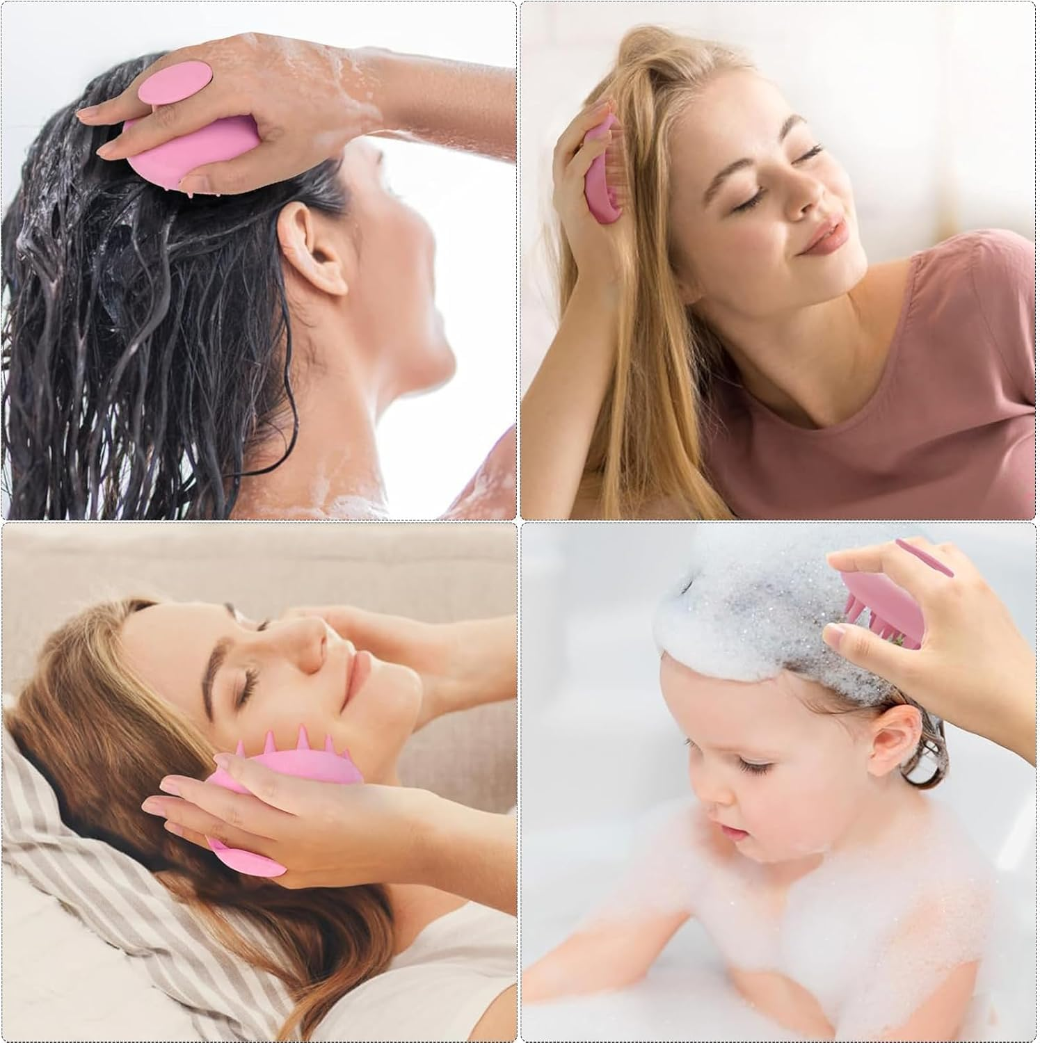 Scalp Massage Brush, Scalp Massager, Massage Brush Hair, Scalp Scrubber, Silicone Shampoo Hair Brush, Reduces Dandruff, Stimulate Hair Growth, for Wet and Dry Hair (Pink) image number 3