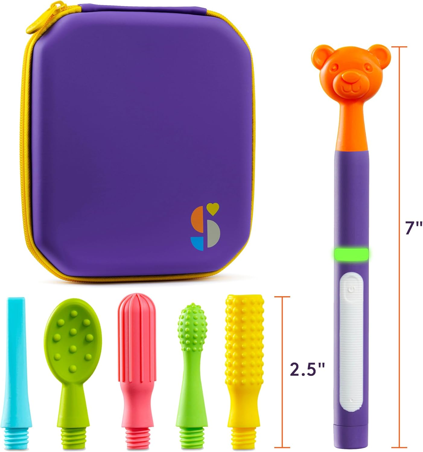 Special Supplies Buzz Buddy Oral Stimulation Toys with 6 Soft Textured Interchangeable Heads, Calm Sensory Needs, Support Speech, and Stimulate Self Feeding, Gentle Vibrations