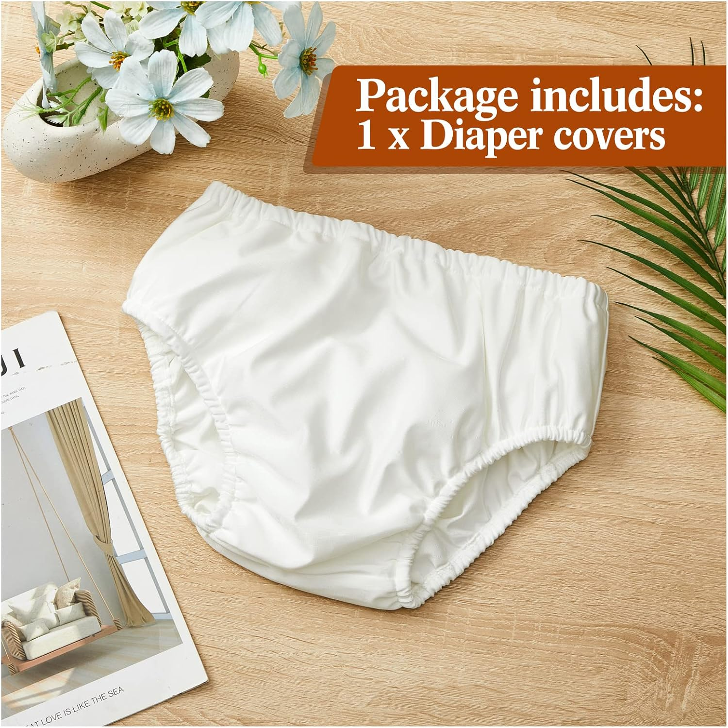 Swim Diapers for Adult Reusable Diaper for Pool Washable Leak Resistant Waterproof Adult Pull on Cover Pants for Men Women, White, Medium, Medium image number 6
