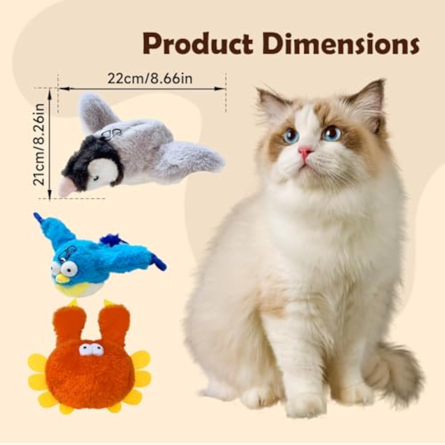 Interactive Flapping Bird Cat Toy with Chirping Sounds, Plush Flying Bird Toy for Indoor Cats (4#) image number 1