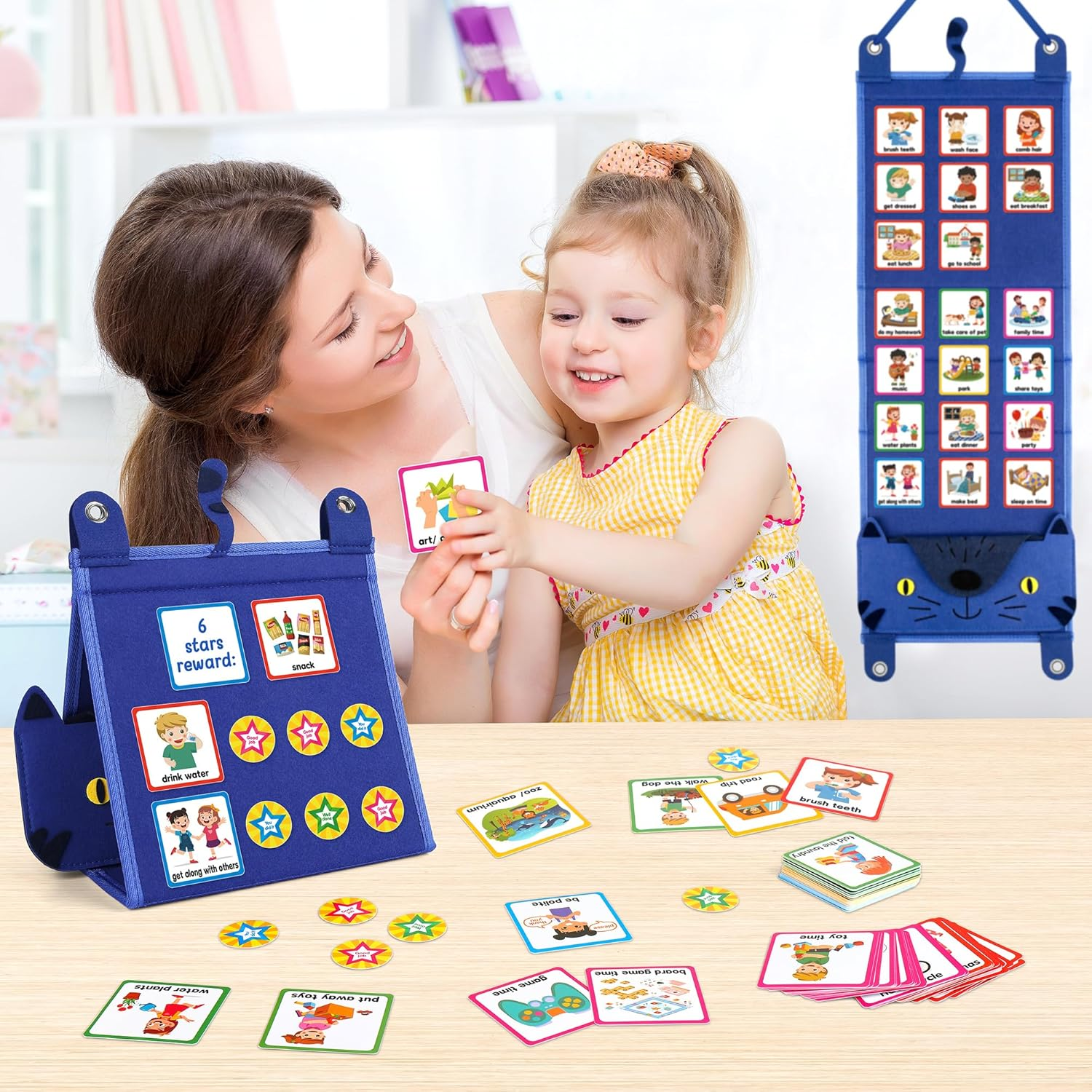 D-Fantix Kids Visual Schedule - Morning Bedtime Daily Routine & Chore Chart for Ages 3-13, Communication Cards Autism Learning Materials for Classroom & Home School, 80 Activity & 10 Blank Cards