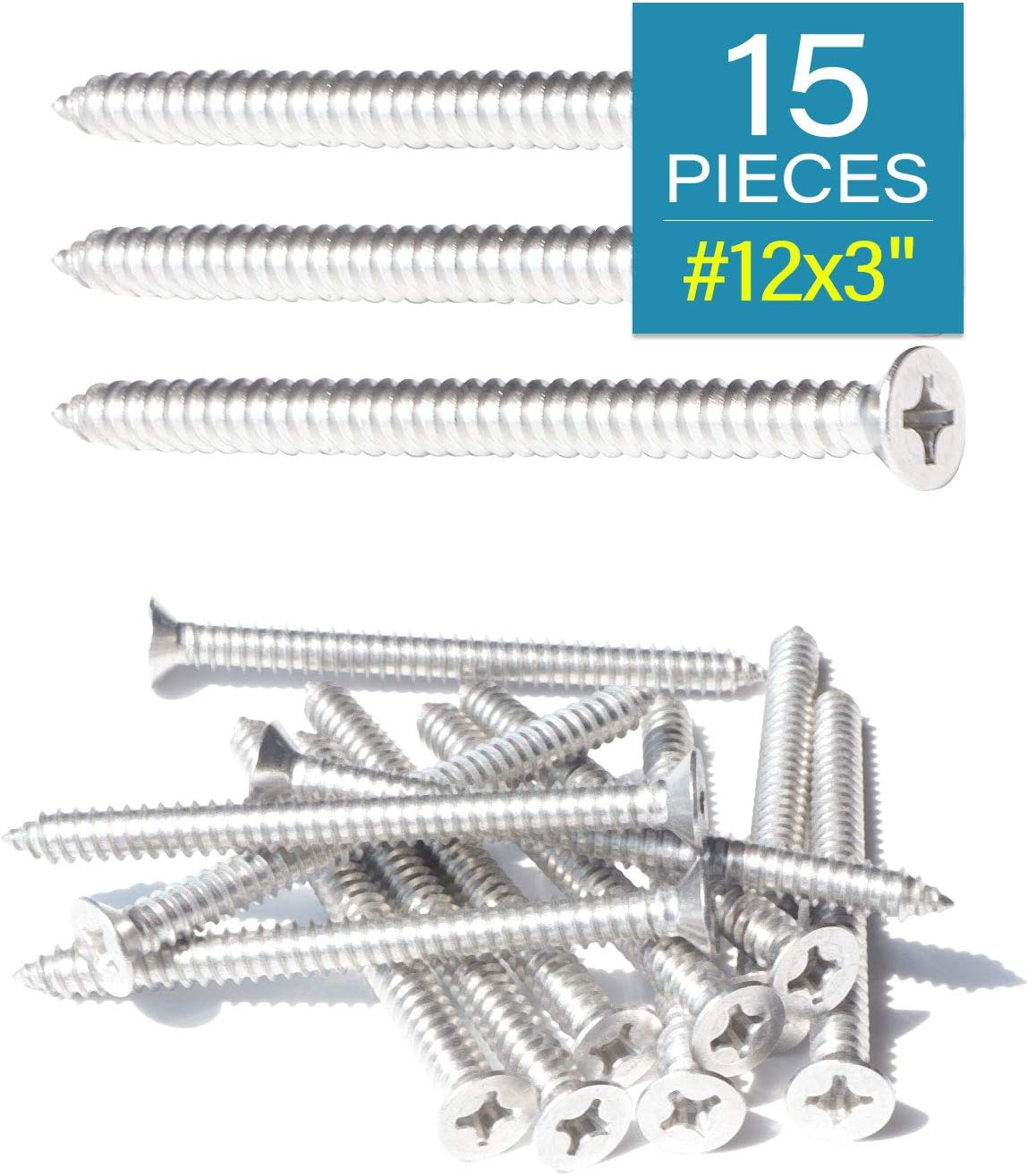15Pcs #12 X 3 (75Mm) Stainless Flat Head Phillips Wood Screws 18-8 (304) Stainless Steel Countersunk Self Tapping Screws image number 5