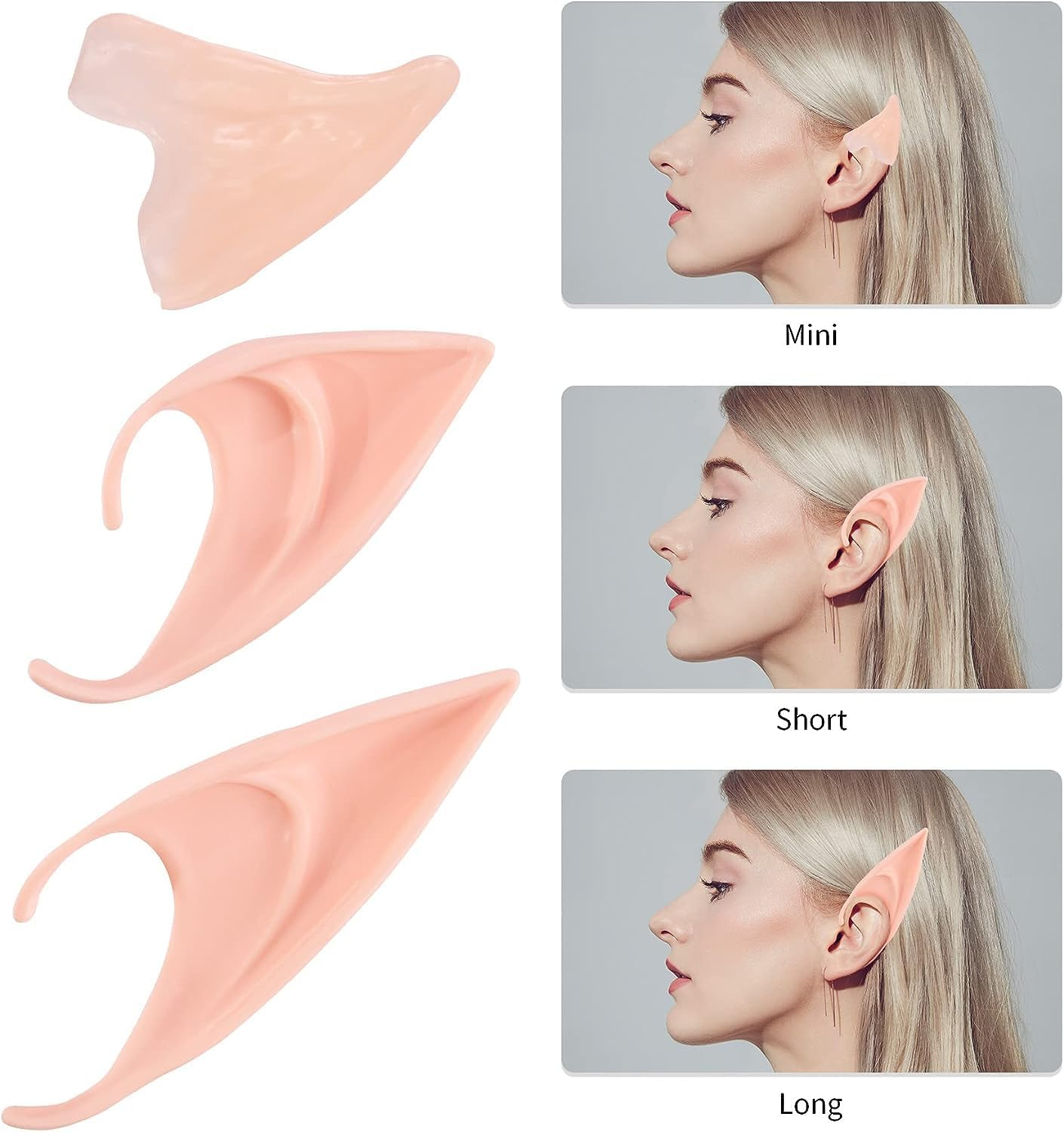 Fairy Pixie Elf Ears - WEEMAGIC Cosplay Latex Soft Pointy Ear Tips, Elven Vampire Fake Ear for Women Kids Halloween Christmas Party Dress up Costume Masquerade Accessories (6 Pairs) image number 4