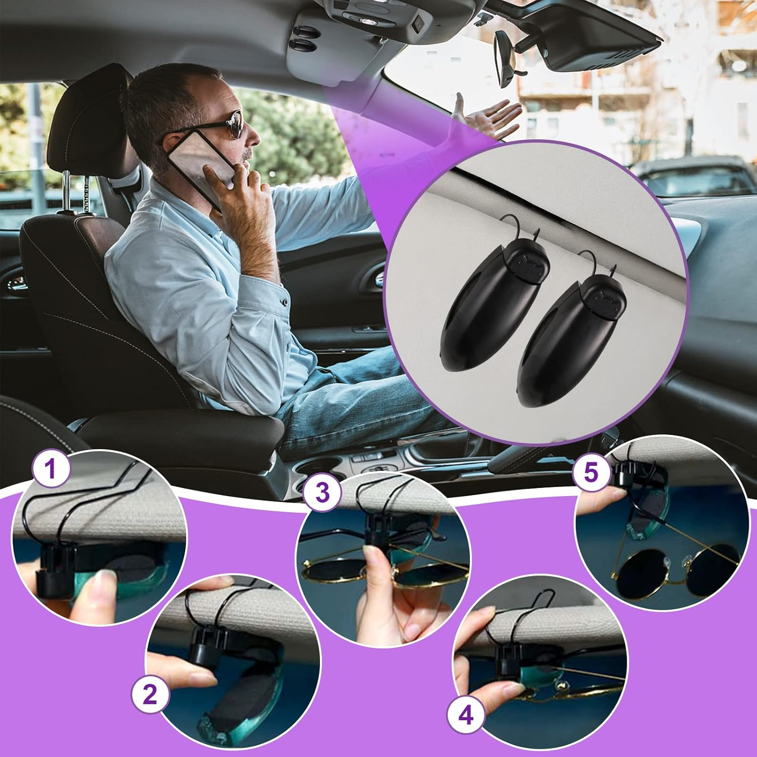 Car Glasses Holder Clip Sunglasses Visor Clips Car Sunglasses Holder Clip Sun Visor Glasses Holder Auto Sunglasses Holder for Car Car Visor Clip Eyeglasses Mount for Sunglasses Fits All Vehicles, 2Pcs image number 1