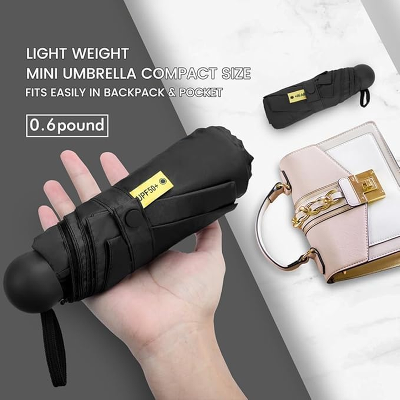 Mini Travel Folding Umbrella, Windproof UV Protection Umbrella with Case, Capsule Umbrella for Rain and Sun, Double Canopy Small Rainproof Umbrella, Lightweight Portable Umbrella for Women Men image number 5