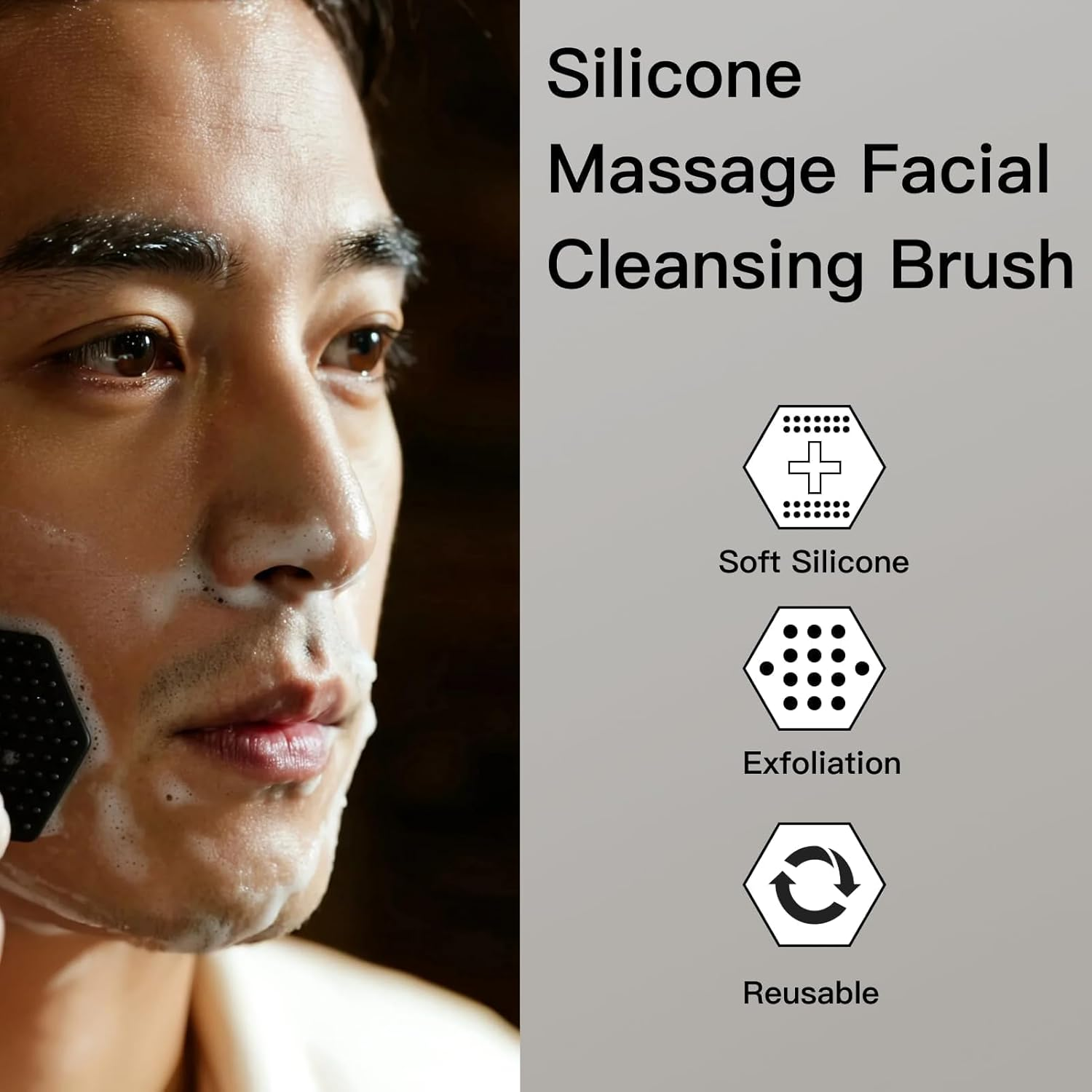 2Pcs Men'S Face Scrubber, Silicone Facial Cleansing Brush, Ergonomic Design for Deep Clean, Removes Dead Skin, Ideal for Sensitive Skin, with Hanging Hole,Charcoal image number 6