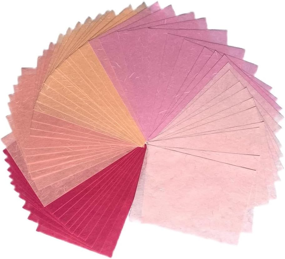 50 Sheets A4 Natural Fiber Mulberry Tree Mulberry Paper Sheets Art Tissue Washi Paper Design Craft Art Origami Suppliers Card Making DIY Crafts (Wedding Tone, A4) - Brown With Multicolor Patterns image number 6
