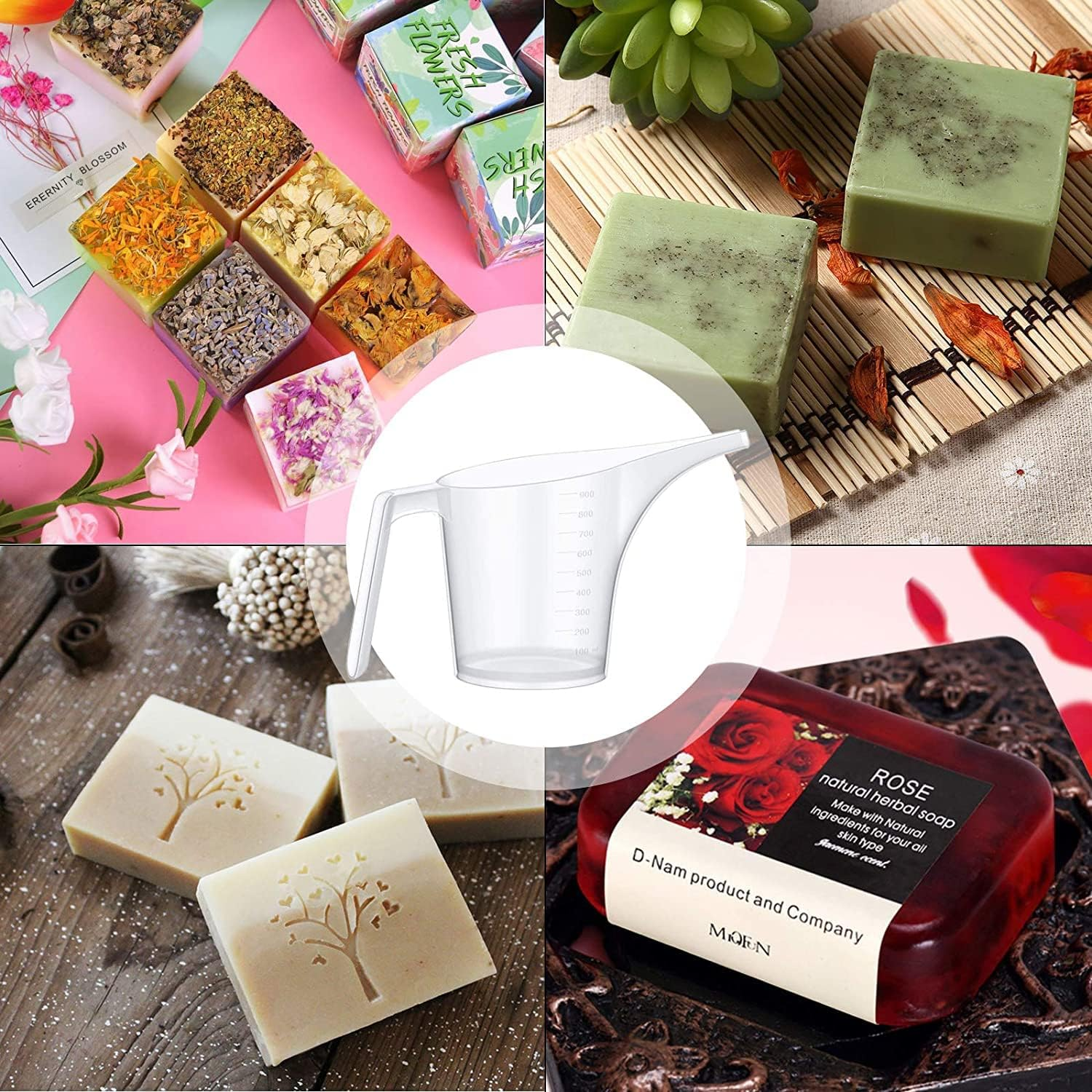 6 Pack Measuring Funnel Pitchers, 1000Ml Large Capacity Easy Pour Measuring Cup with Long Spout for Soap Cakes Making, Filling Muffin Pans, Bakeware Molds, Oils, Fluids (33OZ) image number 2