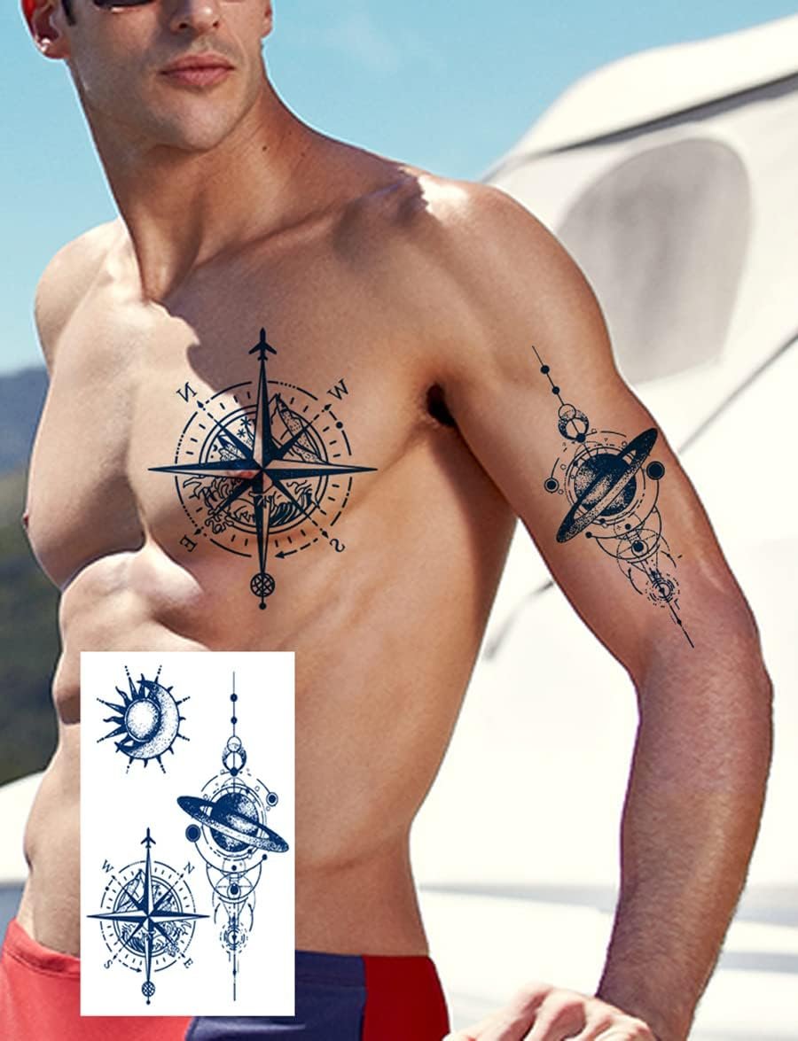 Space Semi Permanent Tattoo, 6-Sheet Long Lasting 1-2 Weeks Temporary Tattoos Universe Sun Moon Stars Tattoo Stickers, Waterproof 100% Plant-Based Ink Infinity Realistic Fake Tattoos For image number 6