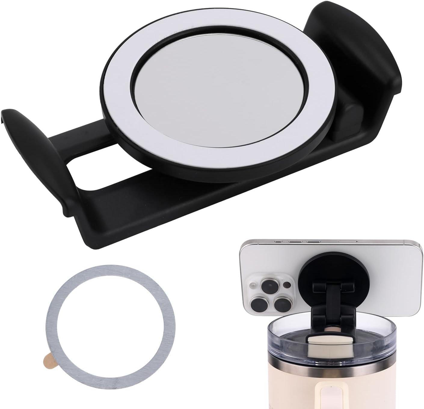 BOXOB Phone Holder for Stanley Cup 40Oz Quencher H1.0 H2.0 Lids, Hands Free Magnetic Foldable Mobile Phone Holder Tumbler for Stanley Cup Accessories Magsafe Phones