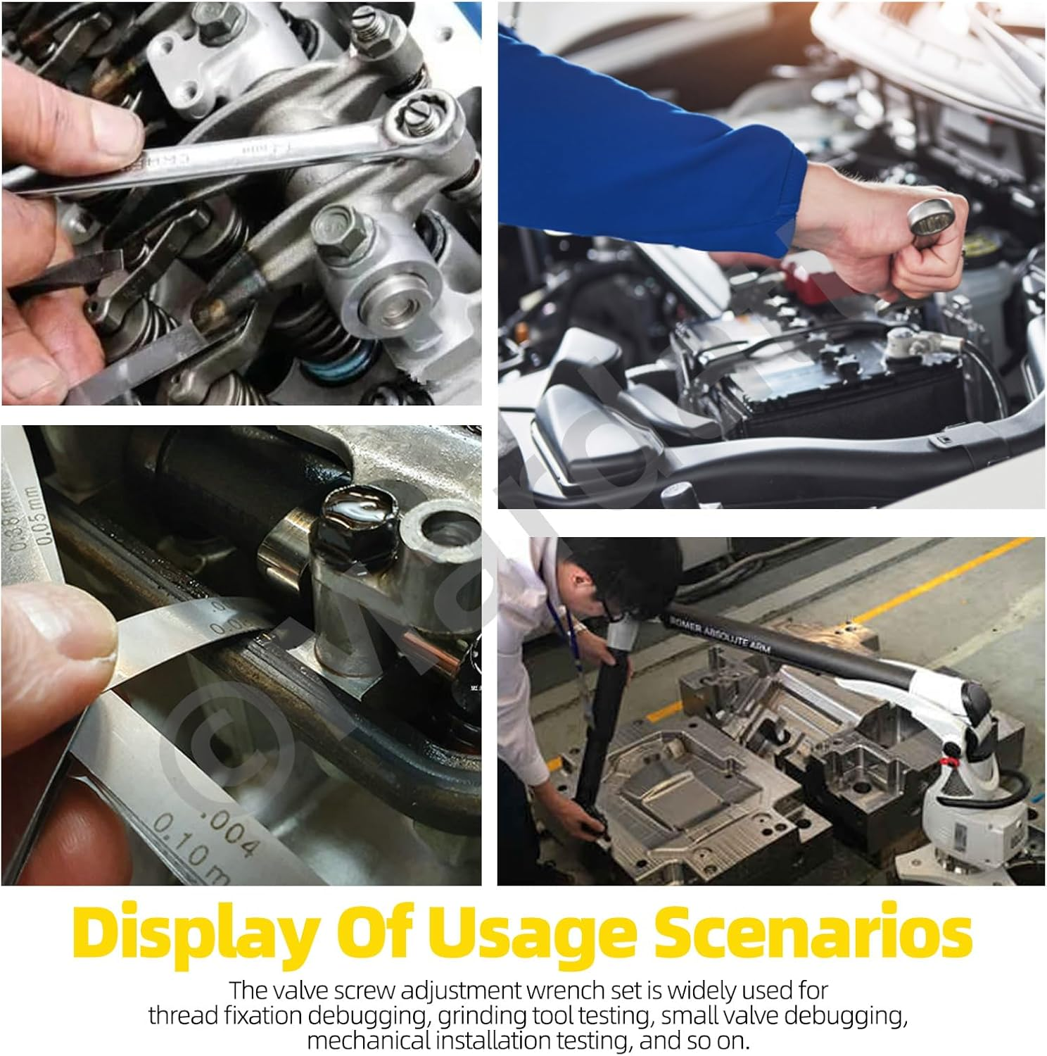 4Pcs Motorcycle Engine Valve Adjustment Tool Kit Includes Straight and Bent Feeler Gauges Square Hexagonal Hole Tool and T Type Spanner, Engine Valve Screw Repair Wrench & Feeler Gauge image number 3